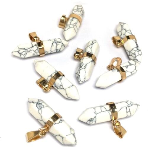 1PC Natural Stone White Turquoises Pendant Cone Shape Charms DIY Accessories for Jewelry Making DIY Necklace Earring Gift 9x32mm