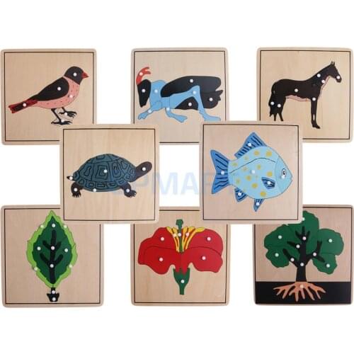 8 Style Montessori Animal Plant Shape Puzzles for Kids Early Learning Wooden Educatioal Toys