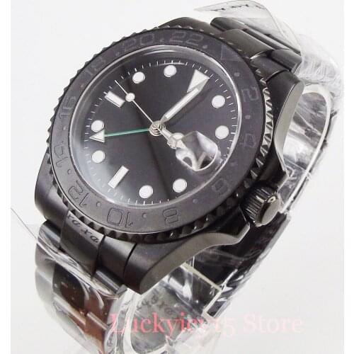 BLIGER Brand Automatic Men Wristwatch GMT Function Date Function Black Sterile Dial Deployment Clasp 40mm