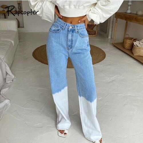 Rapcopter Tie Dye Jeans Y2K Pants Big Pockets Trousers High Waist Denim Pants 90S Women Pants Streetwear Retro Cargo Pants New