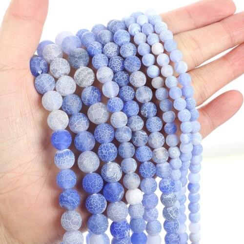 Natural Stone Beads Frosted Blue Weathered Round Loose Beads for Jewelry Making Needlework Bracelet DIY 4-12 MM