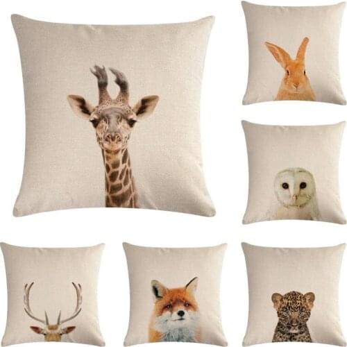 Animal Cushion Cover Fox Owl Cotton Linen 45x45cm Pillowcase Home Decor For Sofa Deer Wolf Throw Pillow Cover