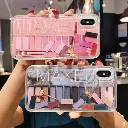 Dynamic Glitter Makeup Eyeshadow Quicksand Phone Case For IPhone XR XS Max X 6 7 8 Plus Cosmetic Cover For IPhone 11 12 Pro Max