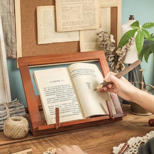 Wooden Book Stand Home Decorative Frame Reading Book Holder Desktop Recipe Stand Page Paper Clips Foldable Adjustable Shelf