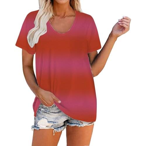 Gradient Tie-dye Print T-shirt Women Top Splicing Color Short Sleeve T Shirt 2021 Summer Casual Tee Camisetas Mujer Manga Corta