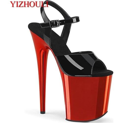 Electroplated red 8 "sexy high-heeled shoes, 20cm super high star metal toe and ankle women party, dancing shoes