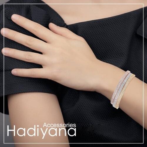 HADIYANA Sparkling Cubic zirconia Open Size 3-LINE Cuff Bangles gift for Women 2018 Lovely Classic Design Crystal Bangle SZ082