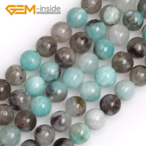 Hot!! 6mm 8mm 10mm GEM-inside Round Natural Green American Madagascar Black Amazonite Stone Beads for Jewelry Making DIY Gifts