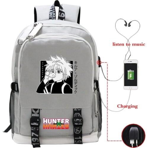 Mochila Hunter X Hunter Backpack Killua Zoldyck Anime Usb Charging Canvas Backpack Men Women School Bag for Teenager Boys Girls
