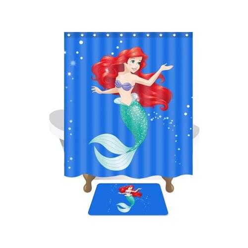 Customized New Cartoon Beautiful Mermaid Shower Curtains + Mat Polyester Bathing Curtain Home Bathroom