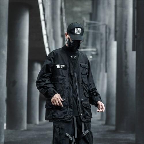 Multi-Pockets Zipper Hip Hop Techwear Cardigan Mens Casual Autumn Winter Outerwear Sports Jackets Coats Male Japan Streetwear