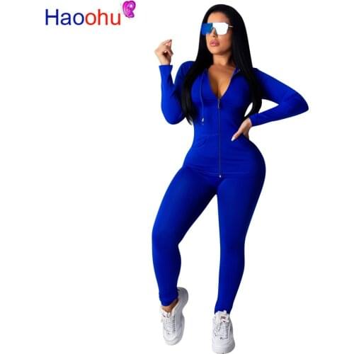 HAOOHU Two Piece Set Tracksuit Women Festival Clothing Fall Winter Top+Pant Sweat Suits Neon 2 Piece Outfits Matching Sets