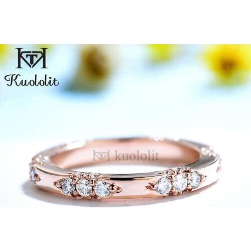 Kuololit Knife Edge 58514K 10K Rose Gold Moissanite Ring for Women Bubble Matching Eternity Band Engagement Promise New Arrival