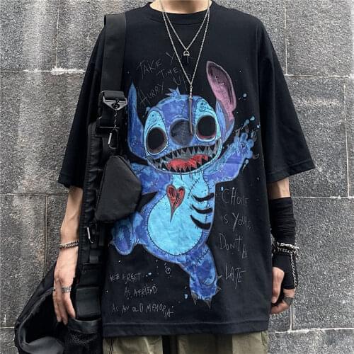 Summer mens cartoon big size short-sleeved t-shirt mens Korean version loose trend half-sleeved mens top mens