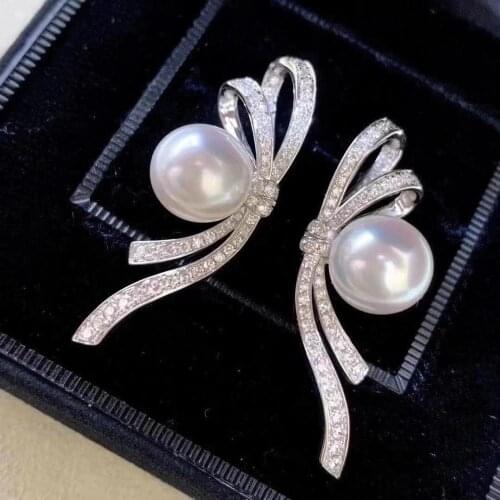 M1203 Solid S925 Sterling Silver Round 9-10mm Nature Fresh Water White Pearls Stud Earrings for Women Fine Presents