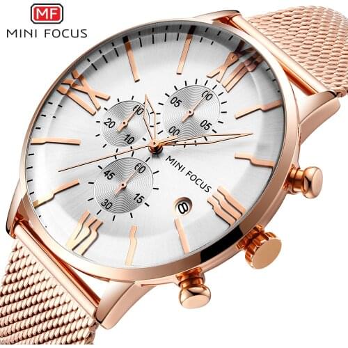 MINI FOCUS Watch Man Luxury Waterproof Date Display Chronograph Mesh Band Wrist Watches For Men Fashion Business horloges mannen