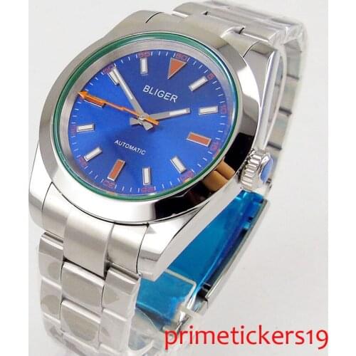 40mm blue dial sapphire glass watch polished case automatic movement mens watch
