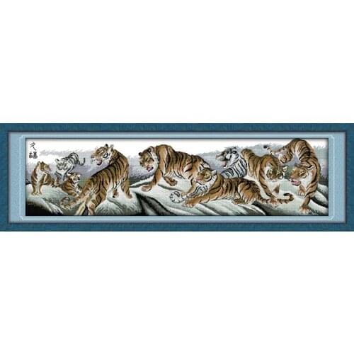 The nine tigers painting cross stitch kit 14ct 11ct pre stamped canvas embroidery DIY handmade needlework