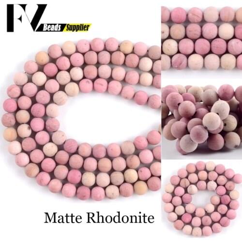 Natural Dull Polished Matte Rhodonite Stone Round Loose Beads 4mm-12mm Beads For Jewelry Making DIY Bracelets Accessories 15"