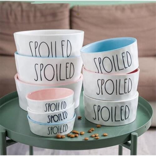 New Cat Bowls Pet Food and Water Bowls Cartoon Letters Ceramic for Cats Dogs Pets Bowl Food Water Feeding Pet Supplies