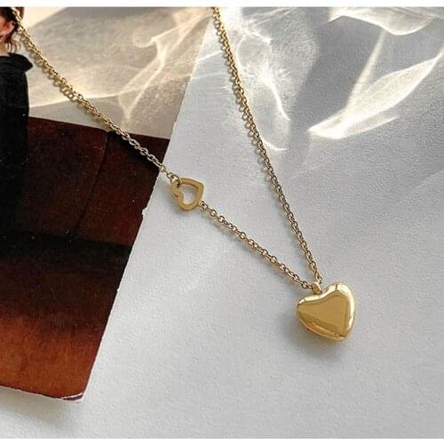 Stainless steel choker Heart Hollow love Pendant Necklace for women gold chain necklace jewelry