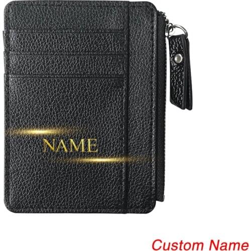 Custom Name Card Holder Korean Version Of Pu Lychee Gold Name Wallets Lady Zipper Coin Purse for Women Men Small Card Package
