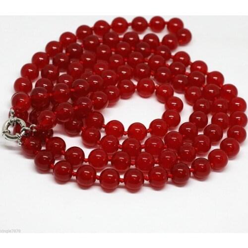 Stunning Long 33" 10mm Round Natural Red Ruby Gemstone Beads Necklace AAA