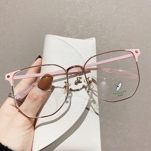 Pink Metal Frame Clear Glasses Opened Frames Spectacles Fashion Square Optical Eyeglasses Frame Filter Radiation Anti-blue Light