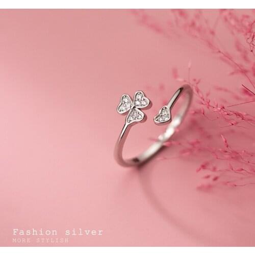 Real 925 Sterling Silver Dainty Zircon Flower and Heart Open Rings for Women Girls Hypoallergenic Jewelry