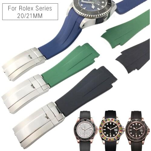 20mm 21mm High Quality New Style Rubber Silicone Watch Strap Fold Clasp Band Fits for Rolex DEEPSEA Daytona Submariner GMT Watch