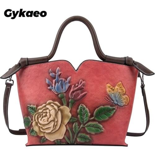 Retro Simple Large Capacity Genuine Leather Luxury Handbags Women Bags 2020 New Floral Cowhide Shoulder&Crossbody Bags