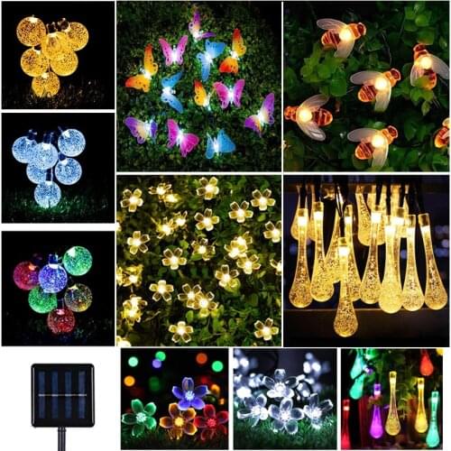 5M 20Led Christmas Holiday Solar String Lights Butterfly Bee Flower Garland Fairy Lights Waterproof Outdoor Garden Wedding Decor