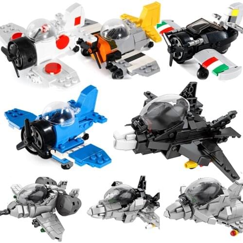 Military Fighter Jets Air Plane Sets Blocks Building Germany Japan Italy Army Bricks Kits WW2 World War 2 II Cute Airplane
