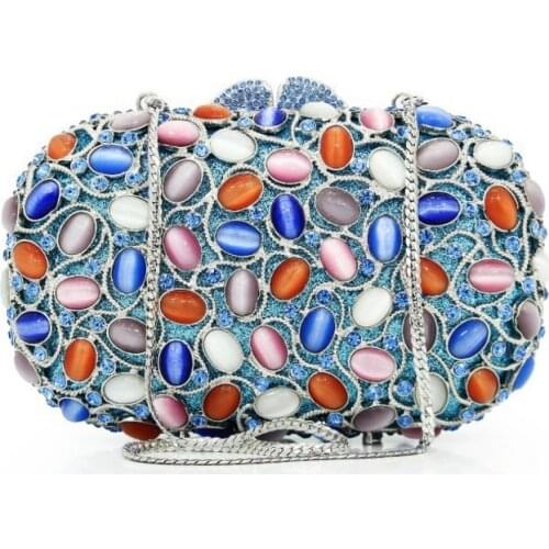 XIYUAN Womens Handbags and Purses Clutch Evening Bag Diamond Wedding Party Bridal blue Handbag Purse Wedding Party gift box bag
