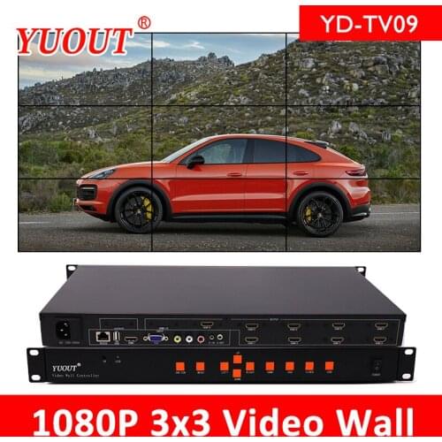 YUOUT YD-TV09 3x3 HDMI Video Wall Controller 2x2 HDMI+VGA+AV+USB LED/LCD Support 180 Degree Rotation Splicing Processor 3x1 4x1