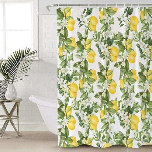Summer Lemon Leaves Flowers Shower Curtains Waterproof Bathroom Curtain Frabic Polyester Bathroom Curtain with Hooks