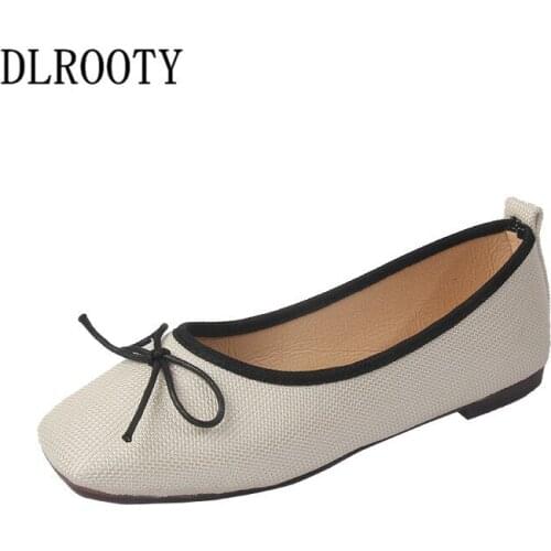 Women Flats Shoes Loafers Shallow Bow-knot Slip On Summer Autumn Fashion Square Toe Platform Sweet Flat Casual Comfortable