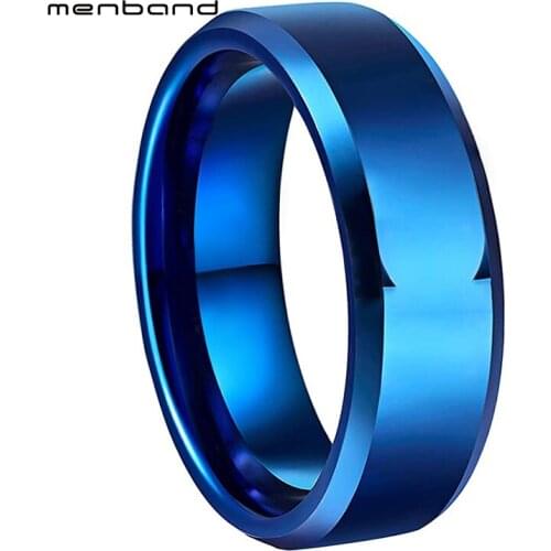 6mm 8mm Blue Tungsten Carbide Rings for Women Wedding Band Flat Beveled Polished Finish Ring Comfort fit