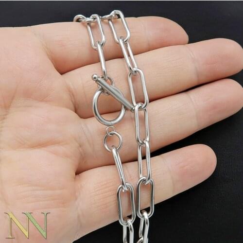 10 Pcs x Stainless Steel Necklaces for Men / Women, Fashion Rectangle Chain Necklace Gold, Toggle Clasp Necklace Chain