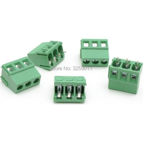 100PCS PCB Screw Universal Terminal block connector pitch 5.0MM 2PIN 300V 10A 5.0mm KF 128-5.0-3P Green Iron 22-12 AWG