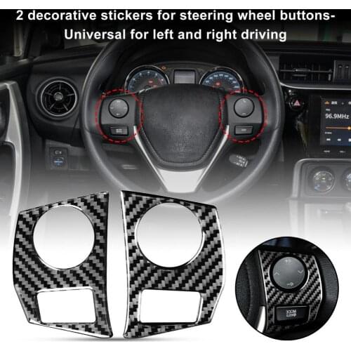 2Pcs Wheel Button Cover Heat-resistant Carbon Fiber Car Interior Steering Wheel Trim Sticker for Toyota Corolla 2014-2018