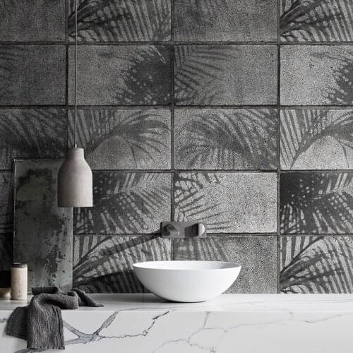 3D PVC Waterproof Cement Brick Pattern Brick Wall Paper Gray Banana Leaf Wallpaper Living Room Bedroom TV Background Home Decor
