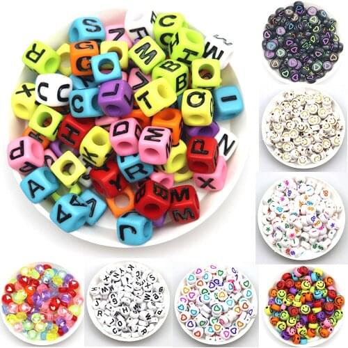 4*7mm High QualityBlack White Gold Multicolor Mixed Acrylic Round Flat Letters Smiley Face Loose Beads For Charm DIY Bracelet Ne