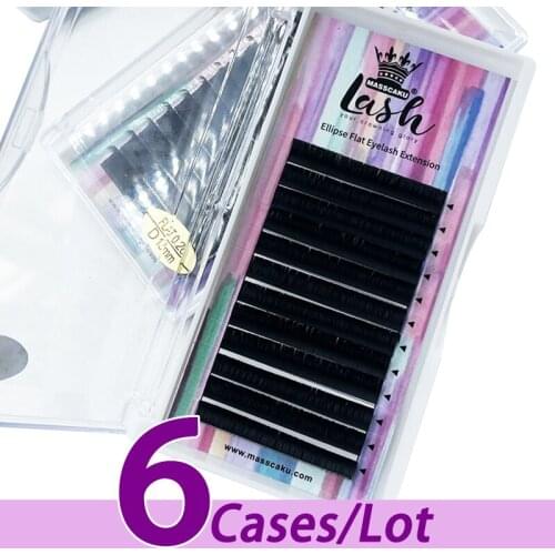 6pcs/lot New best selling professional private label black matte faux mink silk Lashes supplies ellipse flat eyelash extension