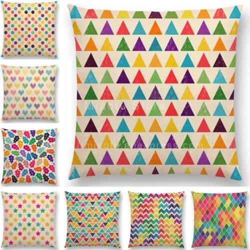 Colorful Flowers Leaves Dots Sofa Pillow Case Stars Waves Geometric Pattern Pastel Triangles Diamond Rainbow Cushion Cover