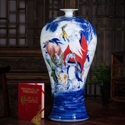 Jingdezhen Ceramics vase Blue And White Pastel Personas Hand-painted Character Vases Fu Lu Shou Home Decoration Accessories