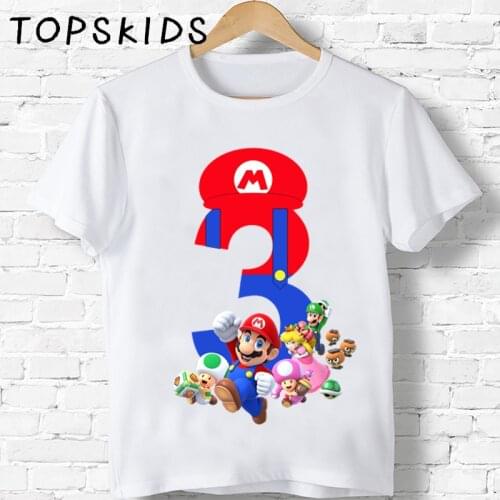 Happy Birthday Super Bros Number 1-9 Cartoon Kids T-shirts Boys Girls Funny Present Gift Baby Tops Children T shirt,HKP5267