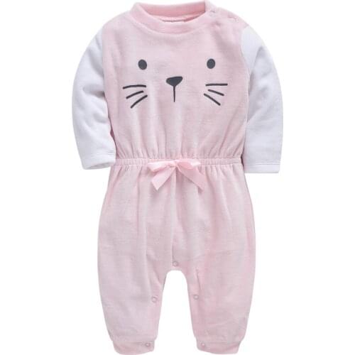 Kavkas Baby Girls Winter Romper Bow Pink Cute Cat Embroidered Long Sleeve Babies Girl Clothes 6-12 months Newborn Boys Wear