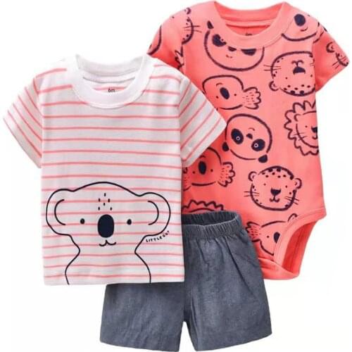 Newborn Baby Girl Boy Clothing Set 2021 Summer Floral Animal Printed Cotton Bodysuit Tops Shorts 3PCS Baby Clothes Outfit Sets