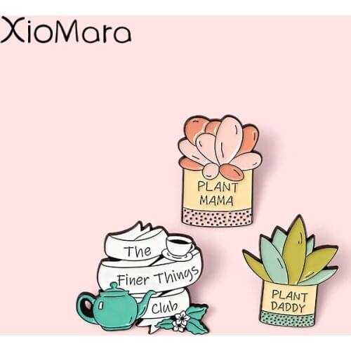 Finer Things Club Enamel Pins Potted Plants Leisure Tea Brooches Lapel Badges Wholesale Pin Cartoon Jewelry Gifts for Friends